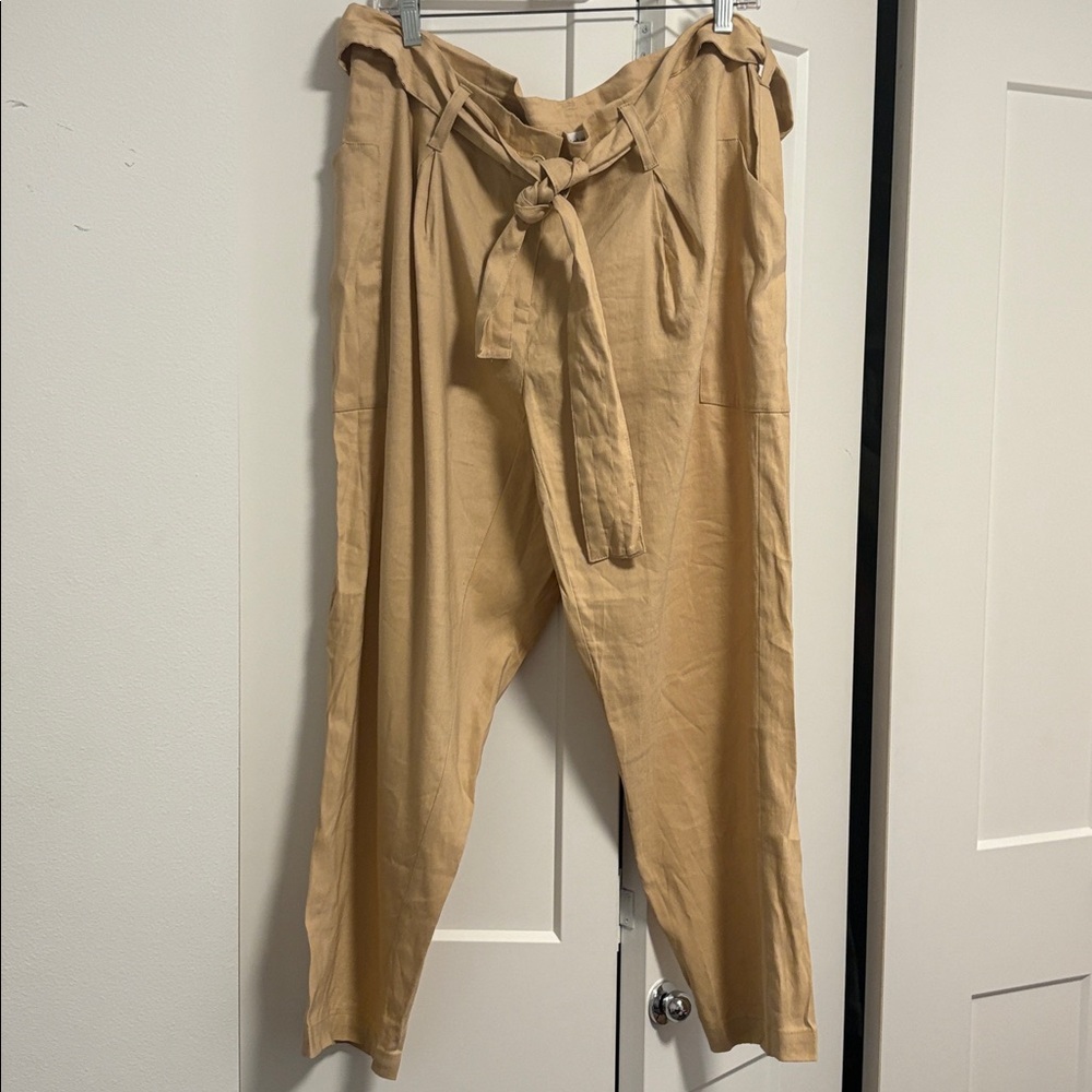 NWT [Calvin Klein] Khaki Deep Pocket Linen Cropped Pants Women’s Plus Sz 14W - Picture 4 of 11